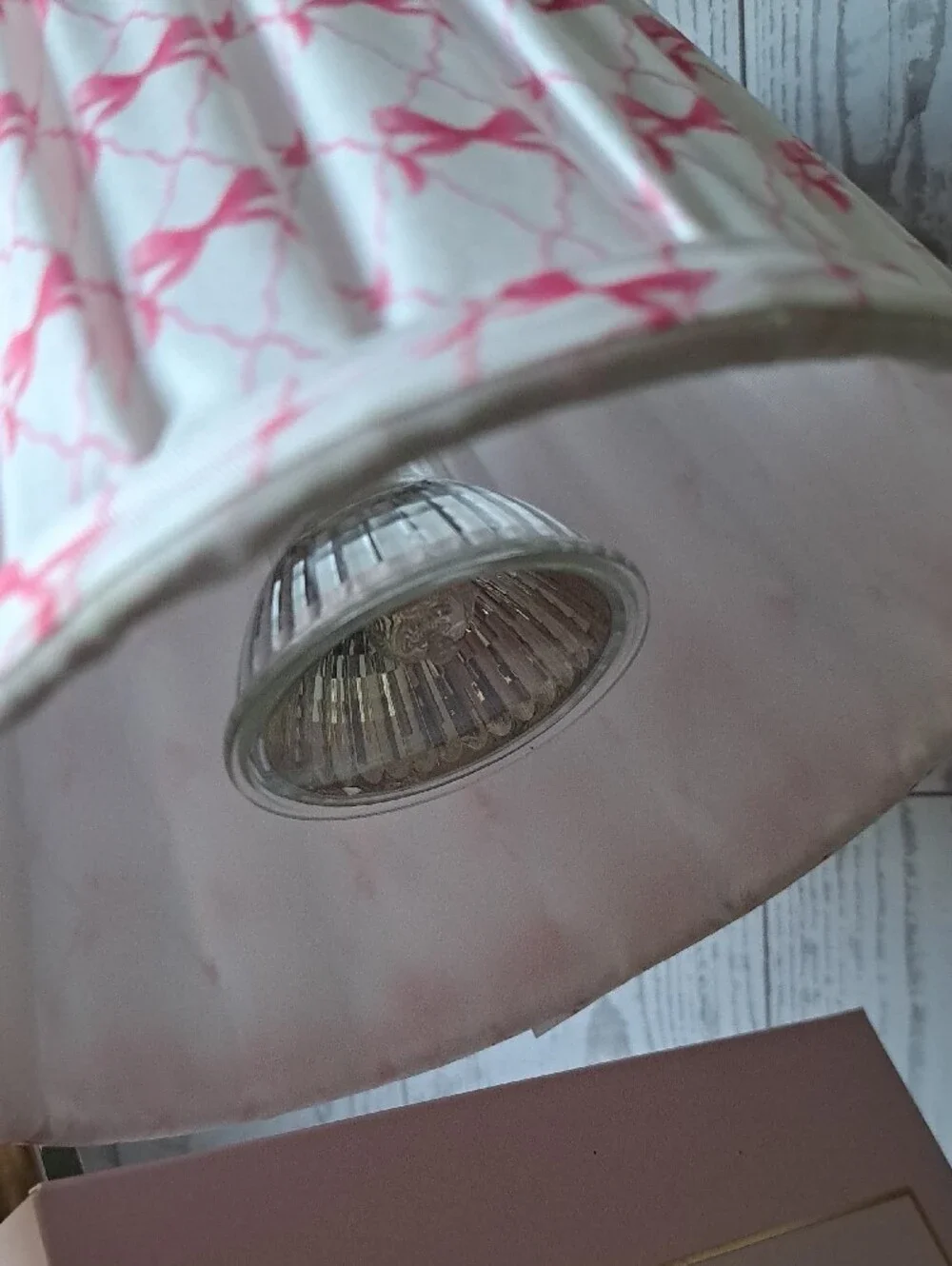 Flameless Candle Warmer With Pink Bow Lamp Print Fabric Shade Dimmer Timer